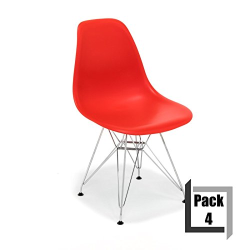 Pack von 4 Stühle Tower replica Eames, hochwertige Polypropylen und Füße Stahl – Weiß rot