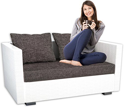 VCM 2er Schlafsofa Sofabett Couch Sofa mit Schlaffunktion Material- und Farbwahl Weiß/Grau