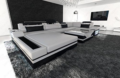 Luxus Wohnlandschaft Mezzo U-Form modernes Designersofa mit LED grau - schwarz