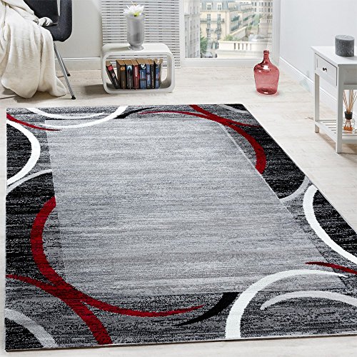 Paco Home Wohnzimmer Teppich Bordüre Kurzflor Meliert Modern Hochwertig Grau Schwarz Rot, Grösse:200x280 cm