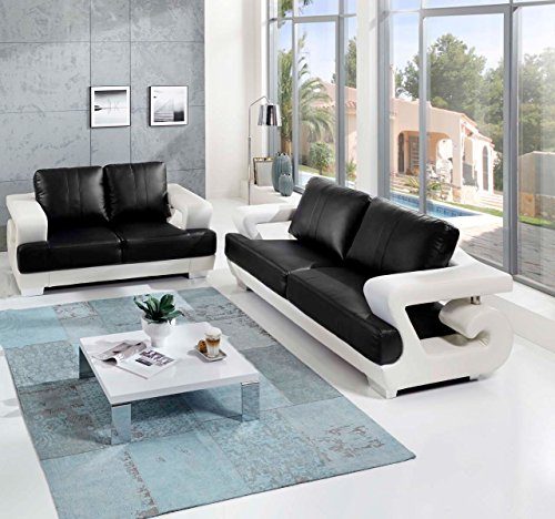SAM 2tlg Sofa Garnitur Antonio, Couchgarnitur 3 Sitzer und 2 Sitzer in weiß/schwarz mit Lederimitat
