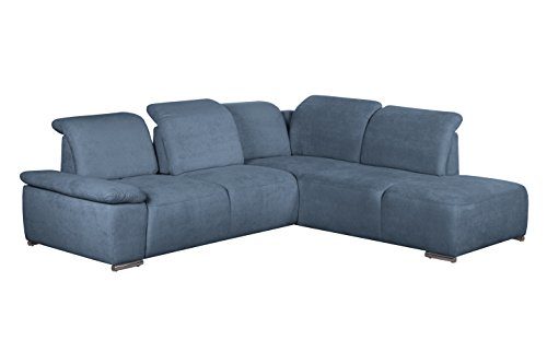 Cavadore Polsterecke Tabagos / Funktionssofa mit Ottomane rechts / Modernes Sofa mit Sitztiefenverstellung/ Kopfteilverstellung / 283x85-96x248 (B x H x T) / Farbe: Blau
