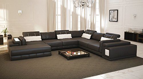 Leder Wohnlandschaft XXL braun / weiß Ledersofa Couch U-Form Designsofa Ecksofa mit LED-Licht Beleuchtung HANNOVER