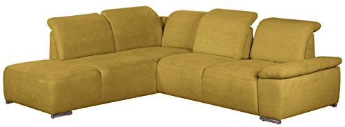 Cavadore Polsterecke Tabagos / Funktionscouch mit Ottomane links / Modernes Sofa mit Sitztiefenverstellung/ verstellbare Rückenlehne / 283x85x248 (B x H x T) / Farbe: Curry (gelb)
