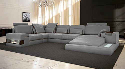 Bullhoff by Giovanni Capellini Ledersofa grau Wohnlandschaft Leder Sofa Couch U-Form Ecksofa Ledercouch Eckcouch mit LED…