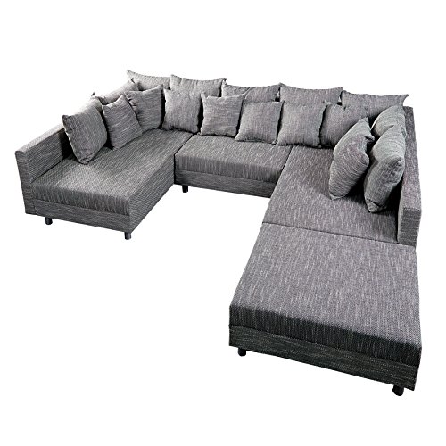 Design Sofa LOFT XXL mit Hocker Strukturstoff anthrazit