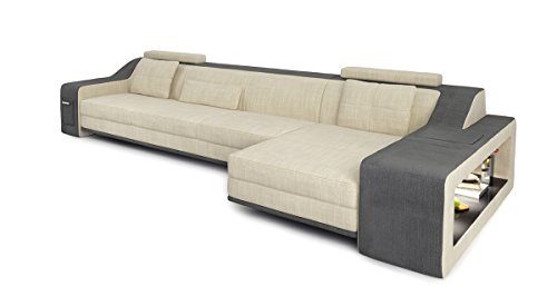 Sofa Couch Stoff Wohnlandschaft modern Design Ecksofa L-Form mit LED-Licht Beleuchtung BERLIN III