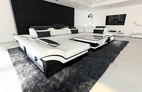 Luxus Wohnlandschaft Enzo U-Form Designer Couch mit LED weiss - schwarz