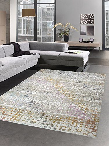 Carpetia Moderner Teppich Kurzflor Teppich Wohnzimmerteppich grau bunt senfgel türkis Größe 200 x 290 cm