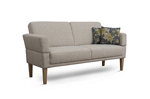 Cavadore 3er Sofa Femarn / Küchensofa für Küche, Esszimmer / Couch für Esszimmer / Maße: 190 x 98 x 81 cm (BxHxT) / Strukturstoff Natur (beige/weiß) / Echtholzfüße in Buche natur