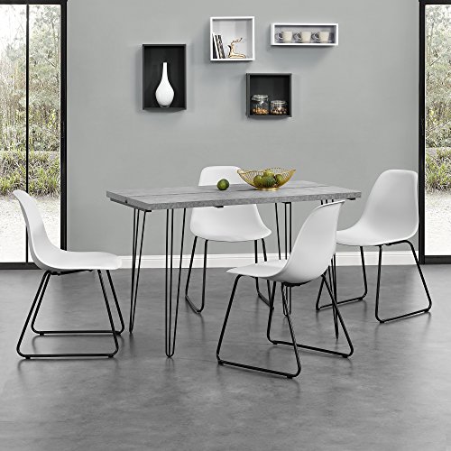 [en.casa]® Esstisch [Beton-Optik] mit Hairpinlegs + 4 x Design-Stuhl “Porto“ [weiß] im Set