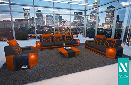 NATIVO© LUXUS LEDERMIX DESIGNER SOFA AVENTADOR 3+2+1 MIT LED BELEUCHTUNG Sofa Couch Wohnlandschaft