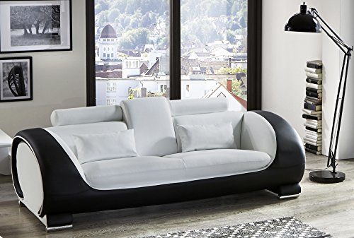 SAM 3-Sitzer Sofa Vigo, weiß / schwarz, Couch aus Kunstleder