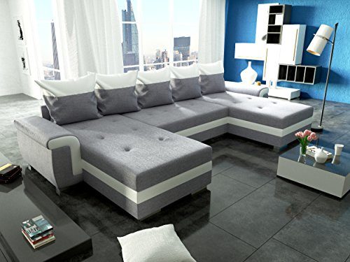 Couchgarnitur OPTI mit Schlaffunktion und Bettkasten als U Form in modernem Design, präzise verarbeitet, sehr komfortabel unter federt