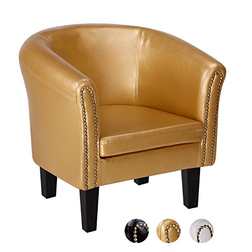 CCLIFE Chesterfield Sessel Loungesessel Clubsessel Cocktailsessel Kunstleder Relaxsessel Farbe Braun/Weiss/Gold, Farbe:Gold