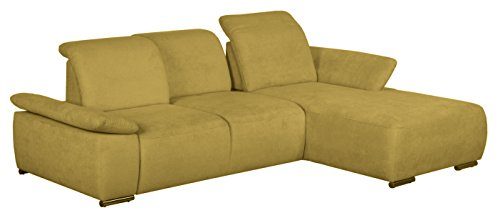 Cavadore Polsterecke Tabagos / Ecksofa mit Longchair rechts / Sitztiefenverstellung / Kopfteilverstellung / Armteilfunktion / 283x85-96x187 (B x H x T) / Farbe: Gelb