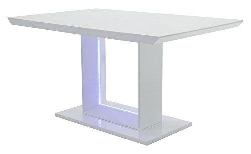 CAVADORE Esszimmertisch BLACE,Moderner Esstisch mit blauer LED Beleuchtung,Hochglanz Weiß,160x75x90 cm (LxBxH)