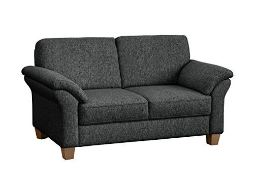 CAVADORE 2-Sitzer Baltrum im Landhausstil/Landhaus Couch mit Federkern/Landhaus Sofa Garnitur/Holzfüße Buche natur/156 x 87 x 88 cm (BxHxT)/Strukturstoff Grau