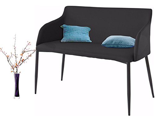 Loft24 NONI Sitzbank Sofabank Polsterbank Sofa Couch 2 Sitzer, 106 cm Kunstleder gepolstert Skandinavisch Metallbeine (schwarz/schwarz)