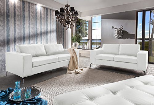 SAM® Sofa Garnitur Belair 2tlg., weiß, Sofalandschaft, edle Metallfüße, 1 x 2-Sitzer + 1 x 3-Sitzer + 1 x Hocker, pflegeleichte Oberfläche, angenehmer Sitzkomfort, hochwertige Taschenfederung