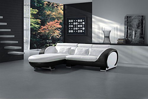 SAM Ecksofa Vigo Combi 1, weiß / schwarz, Couch aus Kunstleder, 181x242 cm links
