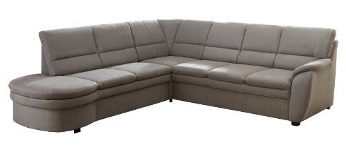Cavadore Ecksofa Gingle / Sofa mit Federkern, Schlaffunktion und hochwertigem Mikrofaser-Bezug in Wildlederoptik / Klassisches Design / Größe: 260 x 89 x 240 cm (BxHxT) / Farbe: Grau