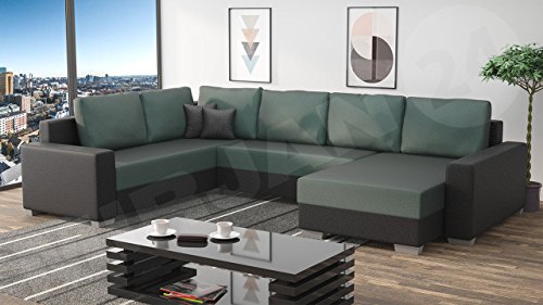 Ecksofa Olga SALE!, Elegante BIG Couch, Design U-Form Eckcouch, Ecksofa, Farbauswahl, Wohnlandschaft (Ecksofa Rechts, Hippo Black + Elite Charcoal)