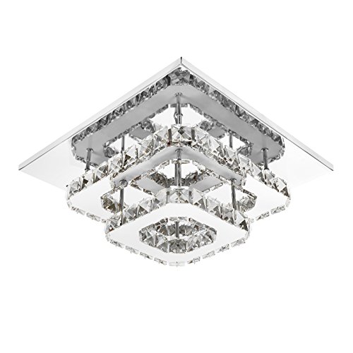 ETiME Deckenleuchte Kristall Deckenlampe LED Modern Kronleuchter für Flur, Gang, Balkon, Schlafzimmer (24W Weiß)