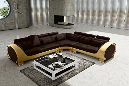 SAM Ecksofa Vigo Combi 4, braun / creme, Couch aus Kunstleder, 303x266 cm links