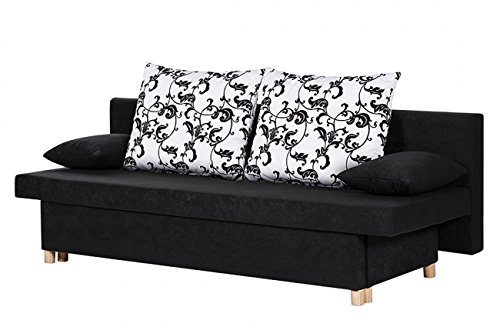 SAM® Design Schlafsofa Willy in schwarz Sofa aus Stoff 192 x 77 cm zwei Rückenkissen und zwei Seitenkissen inklusive modernes Design Verwandlungssofa umbaubar angenehmer Sitz - und Liegekomfort