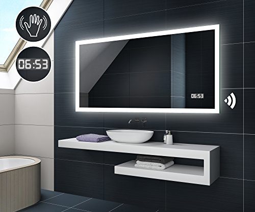 FORAM Design Badspiegel mit LED Beleuchtung von Artforma | Wandspiegel Badezimmerspiegel | DIGITAL LED Uhr + Sensor…