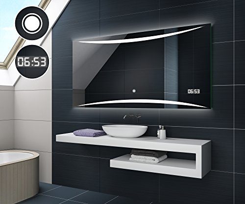 Foram Design Badspiegel mit LED-Beleuchtung von Artforma | Badspiegel L78 | LED-Uhr + Touch-Schalter