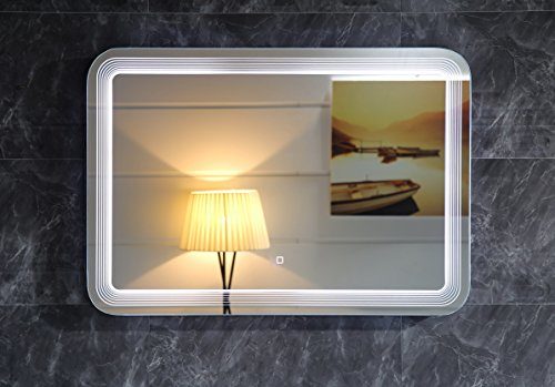 Design LED-Beleuchtung Badspiegel GS086 Lichtspiegel Wandspiegel mit Touch-Schalter Tageslichtweiß IP44 (80x60cm)