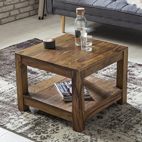 FineBuy Couchtisch Massiv-Holz Sheesham 60 x 60 cm Wohnzimmer-Tisch Design dunkel-braun Landhaus-Stil Beistelltisch…