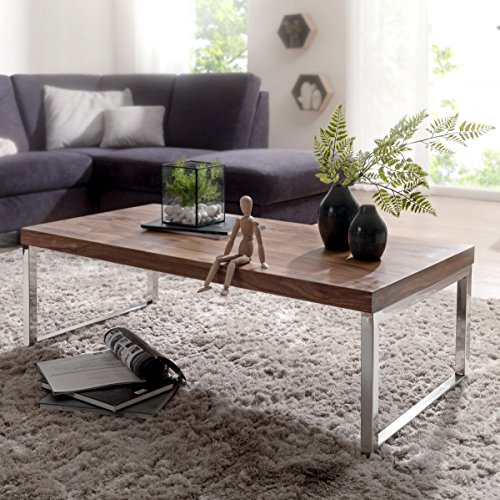 FineBuy Couchtisch 120 x 60 x 40 cm Massiv Holz Tisch | Massiver Design Wohnzimmertisch aus Massivholz | Beistelltisch…