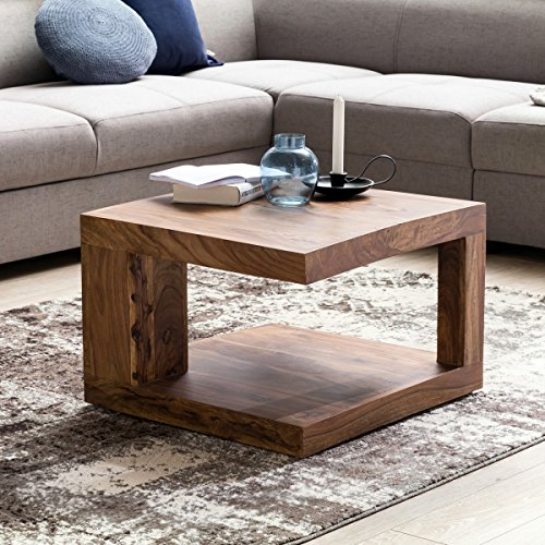 FineBuy Couchtisch PATAN 60 x 60 x 40 cm Sheesham Massivholz Tisch | Wohnzimmertisch quadratisch mit Ablage | Holztisch…