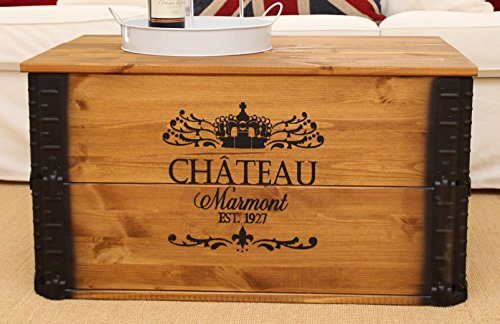 Uncle Joe´s Truhe Chateau Couchtisch Truhentisch im Vintage Shabby chic Style aus Massiv-Holz in braun mit Stauraum und…
