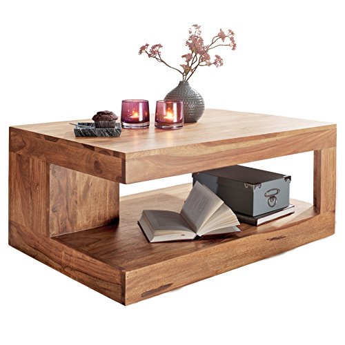 WOHNLING Couchtisch MUMBAI Akazie Massiv-Holz 90 x 60 x 40 cm | Wohnzimmer-Tisch Design dunkel-braun | Landhaus-Stil…