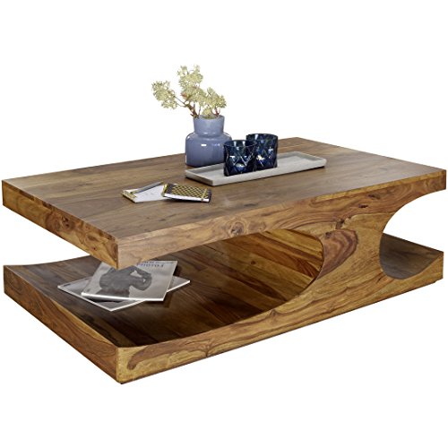WOHNLING Couchtisch BOHA Massiv-Holz Sheesham 118 cm breit Wohnzimmer-Tisch Design dunkel-braun Landhaus-Stil…