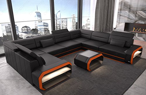 Sofa Dreams Design Leder Wohnlandschaft Verona U mit LED Beleuchtung