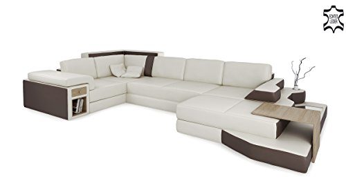 Leder Designsofa Wohnlandschaft XXL Ledersofa Ledercouch Ecksofa Sofa Couch U-Form mit LED-Licht Beleuchtung BERGAMO
