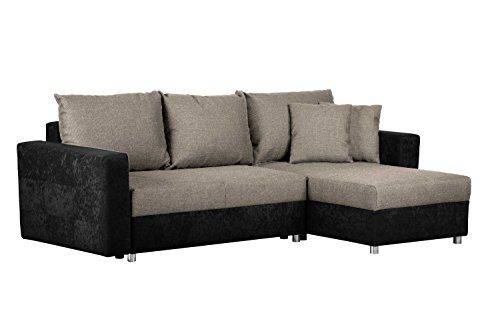 Couch mit Schlaffunktion und Bettkasten / Recamiere rechts oder links montierbar / Ecksofa in L-Form / Mit Strukturstoff in Grau / 233 x 146 x 69 cm (B x T x H)