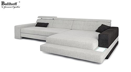 Eckcouch Sofa L-Form Couch Stoff Wohnlandschaft grau platin / schwarz Designsofa modern Ecksofa mit LED-Licht Beleuchtung IMOLA III