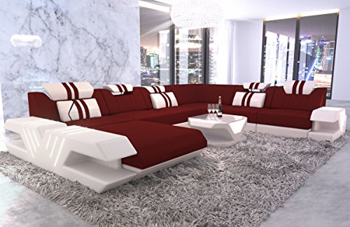 Sofa Dreams Polster Wohnlandschaft Venedig XXL Couch mit Ottomane und LED Licht