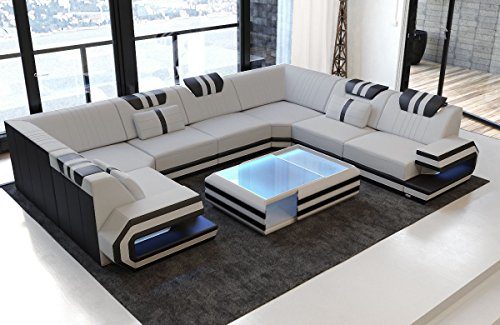Sofa Dreams Luxus Stoff Wohnlandschaft Ragusa U Form mit LED Beleuchtung