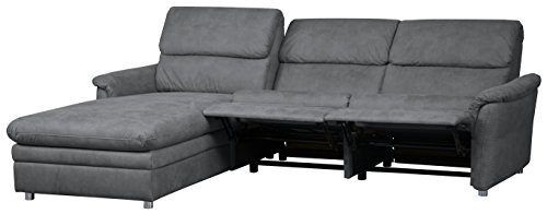 CAVADORE 526 Chalsay Couchgarnitur mit Longchair Links inkl. Relaxfunktion/mit Federkern/Eckcouch im Modernen Design/Größe: 252 x 94 x 177 cm (BxHxT) / Farbe: Grau (Argent)