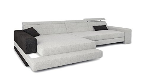 Eckcouch Sofa L-Form Couch Stoff Wohnlandschaft grau platin / schwarz Designsofa modern Ecksofa mit LED-Licht Beleuchtung IMOLA III