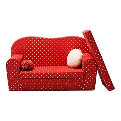 Gepetto Maxi Kindersofa rot mit Klappmatratze Plus extra Kissen I Sofa für das Kinderzimmer mit Liegefunktion als…