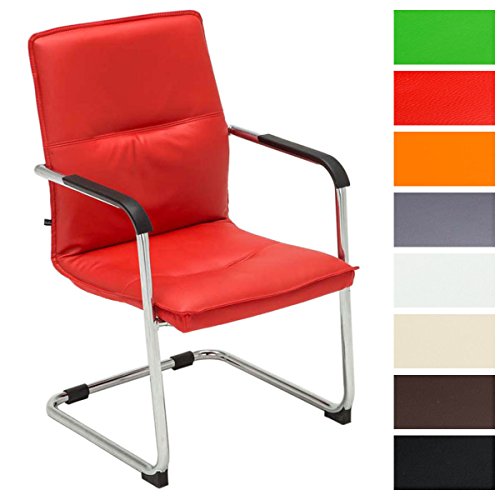 CLP Freischwinger Seattle mit Armlehne I Konferenzstuhl mit hochwertiger Polsterung und Kunstlederbezug, Farbe:rot