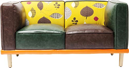 Kare Design Sofa Leaf 2-Sitzer, Loungecouch im Retro-Stil, Braun-Grün-Gelb (H/B/T) 72x130x69cm